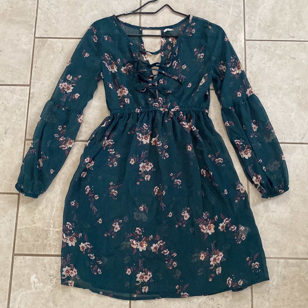 Mudd Turquoise Sheer Floral Coverup Dress